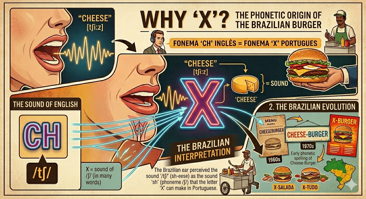 A panel explaining how Brazilians say the word cheese and how it sounds in their own language